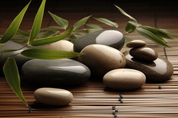 Serene Spa-Themed Background with Stones and Bamboo