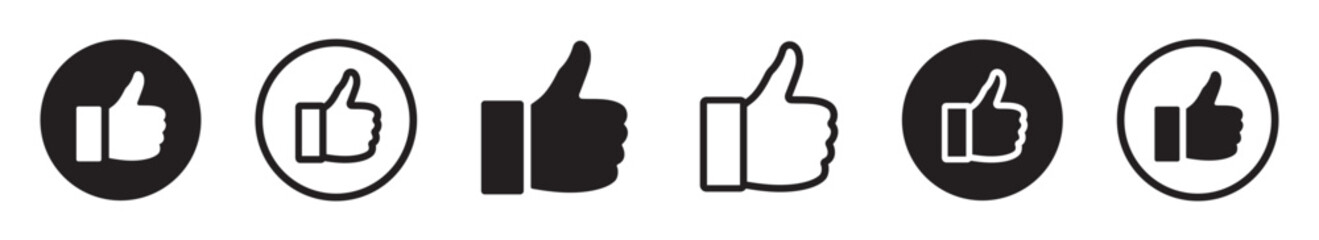Set of thumb up icons. Like symbol, finger up, i like, positive web sign. Cool, vote, yes, okay, finger gesture. Vector.