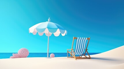 beach chairs and umbrella on a beach, Generative AI