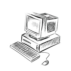 Vintage computer illustration, drawing, engraving, ink, line art, vector