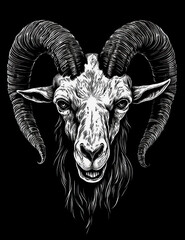 Goat Skull, head, graphical resource for logo design, graphic design, t shirts. Generative AI