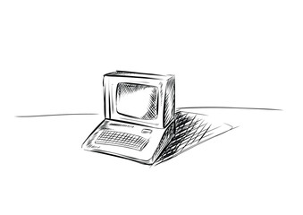 Vintage computer illustration, drawing, engraving, ink, line art, vector