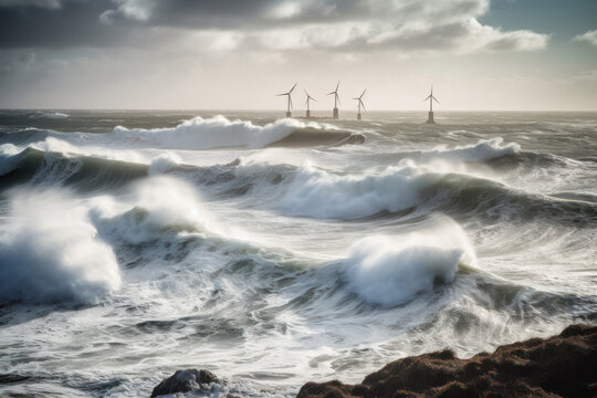 Powerful Ocean Waves and Windmills on the Horizon