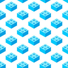 Seamless vector pattern of blue toy constructor blocks