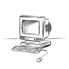 Vintage computer illustration, drawing, engraving, ink, line art, vector