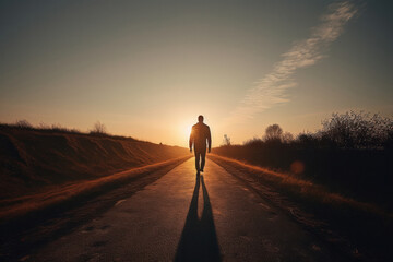 Fototapeta na wymiar Athletic Man Walking into the Sunset