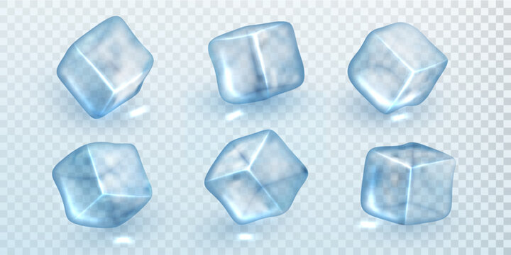 Clear crystal cubes Isolated on Transparent Background. Realistic transparent ice.