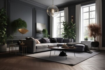 This image showcases a modernly designed living room with luxurious details Generative AI