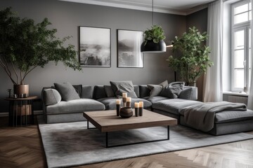 This image showcases a modernly designed living room with luxurious details Generative AI