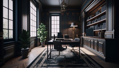 Rustically luxury office room, generative AI