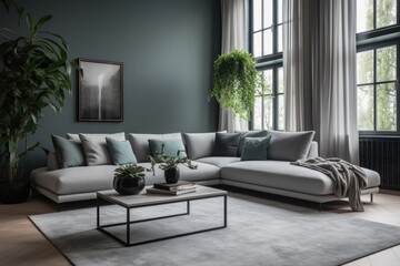 This image showcases a modernly designed living room with luxurious details Generative AI