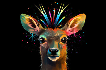 Whimsical Deer Watching Fireworks on New Year's Eve
