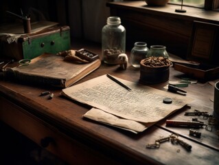 Fototapeta na wymiar A weathered, handwritten letter on a desk