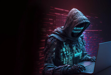 Computer hacker. Hacker attack. Safety system. Cybersecurity. Banner. Generative AI - obrazy, fototapety, plakaty