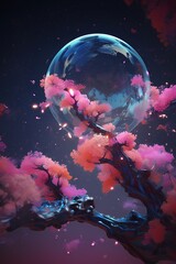 Obraz na płótnie Canvas Japanese Japan Asian Cherry Blossom Water Drops Abstract Moonshine Moon Flowers Tree Ast Cherry Tree Generative AI