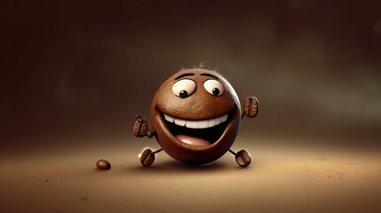 Lustiges Kaffeebohnen-Männchen im Comicstil (Generative AI)