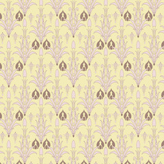 Seamless pattern in butter and piglet colors combination good for wallpaper and fabric design in  mid century pattern design style.