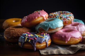Colorful Donuts Served on a Table Generative AI