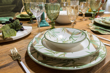 Interior decoration. Dining room. Crockery.