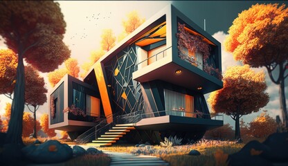 Abstract Illustration of a modern house, generative AI