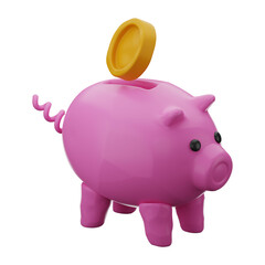 Premium finance gold coin piggy bank icon 3d rendering on isolated background PNG