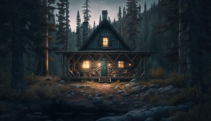 Cabin in the woods cinematic, generative AI