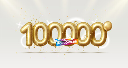 Thank you followers peoples, 100000 online social group, happy banner celebrate, Vector illustration
