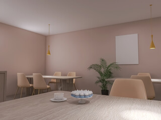 Cafe interior 3d render, 3d illustration