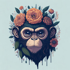 Monkey with heart flowers generative AI tools.