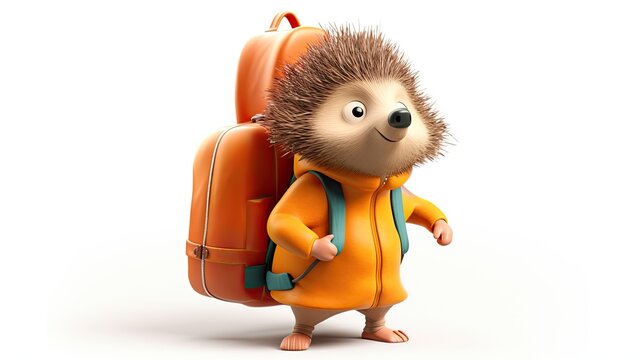 A Playful Journey: Cute Hedgehog Traveller Goes Camping with a Suitcase: Generative AI