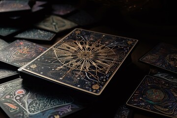 The Universe's Secrets Revealed: Tarot Playing Cards in Dark Pastel Colours Bring Magic and Fortune to Life, Generative AI