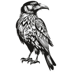 Vintage engrave isolated Raven illustration cut ink sketch corbie