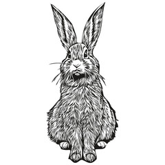 Cute hand drawn Rabbit, vector illustration black and white hare