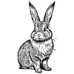 Cute hand drawn Rabbit, vector illustration black and white hare