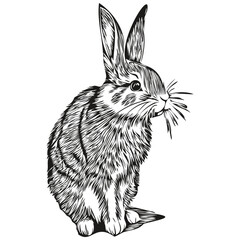 Funny cartoon Rabbit, line art illustration ink sketch hare