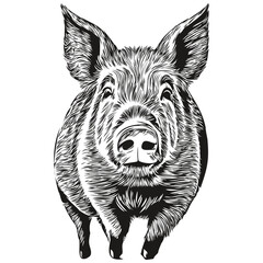 Fototapeta premium Pig vector illustration line art drawing black and white hog