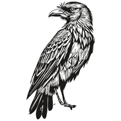 Portrait of a cute Raven on a white background corbie