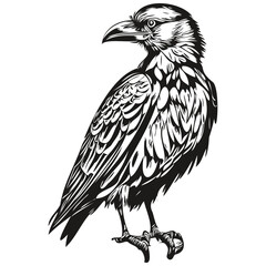 Raven vector illustration line art drawing black and white corbie