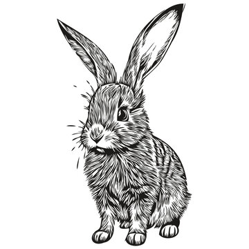 Rabbit vector illustration line art drawing black and white hare