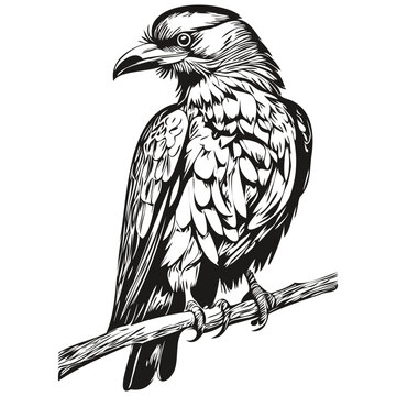 recommend clip art: Raven  vintage illustration, black and white vector art corbie