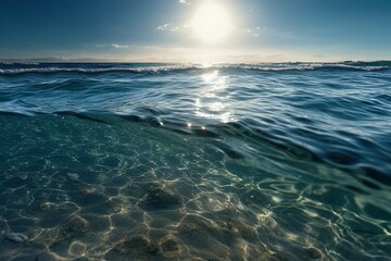 Fototapeta na wymiar Sunlight shining ,the surface of the blue ocean, sea, with dark waters