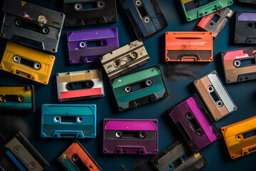 Fototapeta premium Casette tape background wallpaper, vintage music collection.