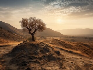 A lone tree on a barren hilltop