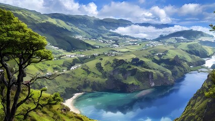 Fototapeta na wymiar Hiking Trail with Stunning View of Lakes in Ponta Delgada, Azores