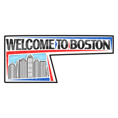Boston Skyline Landmark Flag Sticker Emblem Badge Travel Souvenir Illustration