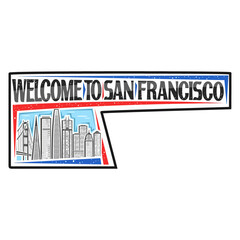 San Francisco Skyline Landmark Flag Sticker Emblem Badge Travel Souvenir Illustration