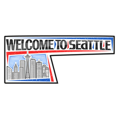Seattle Skyline Landmark Flag Sticker Emblem Badge Travel Souvenir Illustration