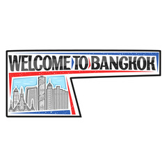 Bangkok Skyline Landmark Flag Sticker Emblem Badge Travel Souvenir Illustration