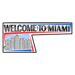 Miami Skyline Landmark Flag Sticker Emblem Badge Travel Souvenir Illustration