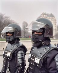 Retro-Futuristic Anti-Riot Policemen - generative ai